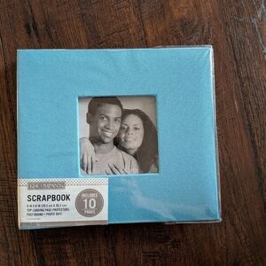 NIP K&Company 8x8 Scrapbook Album Blue Fabric Window Frame 10 Sheet Protectors